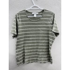 Womens Geoffrey Beene Sport Shirt Size XL Green Stripped Short Sleeve